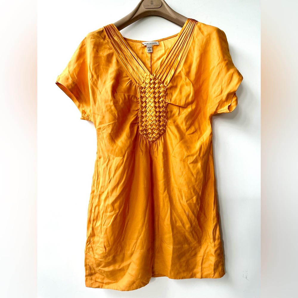 Banana Republic 100% Silk Orange Tunic Dress, Woven Design SP